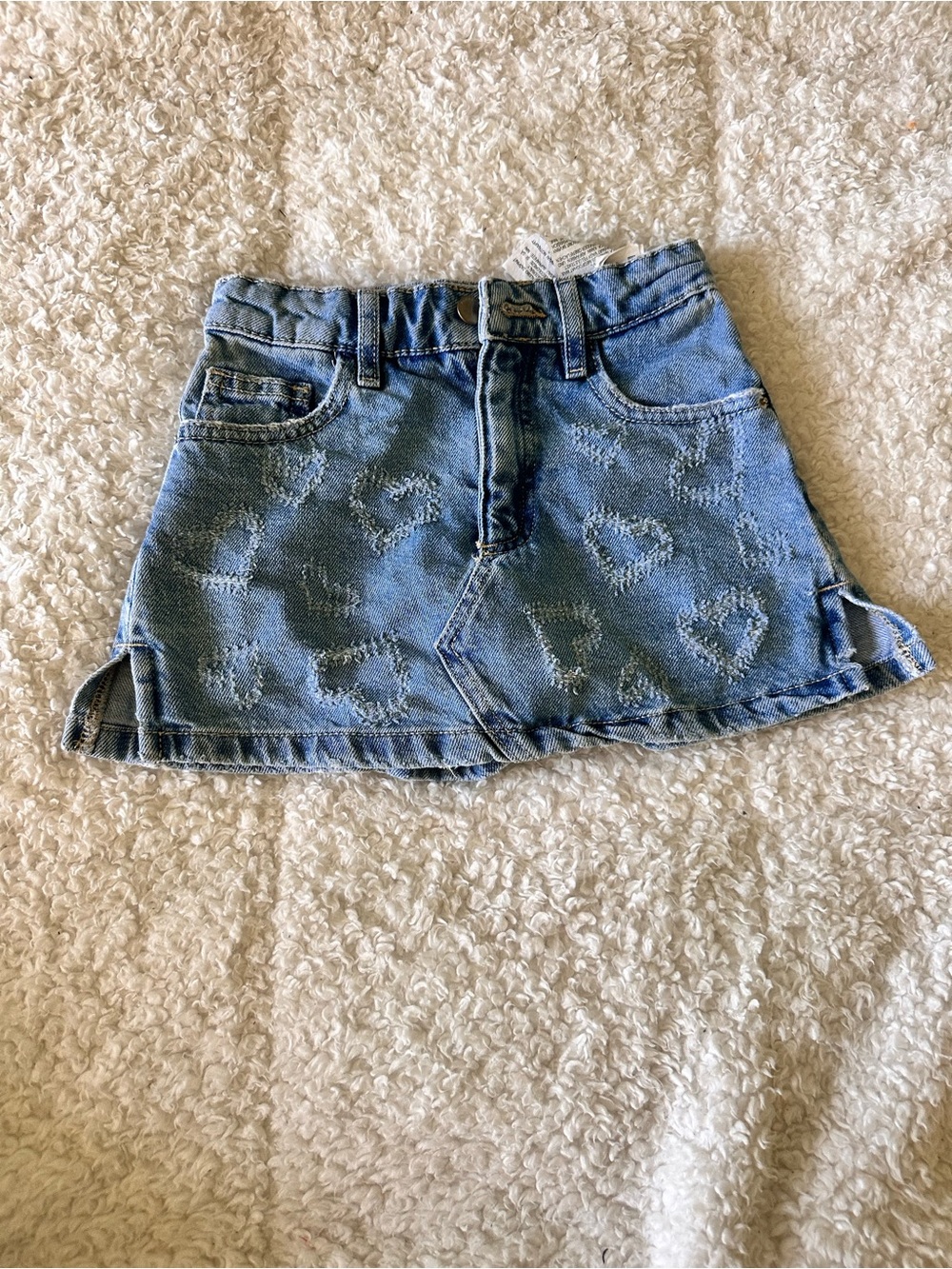 Zara Light Blue Denim Skort with Heart Embroidery
